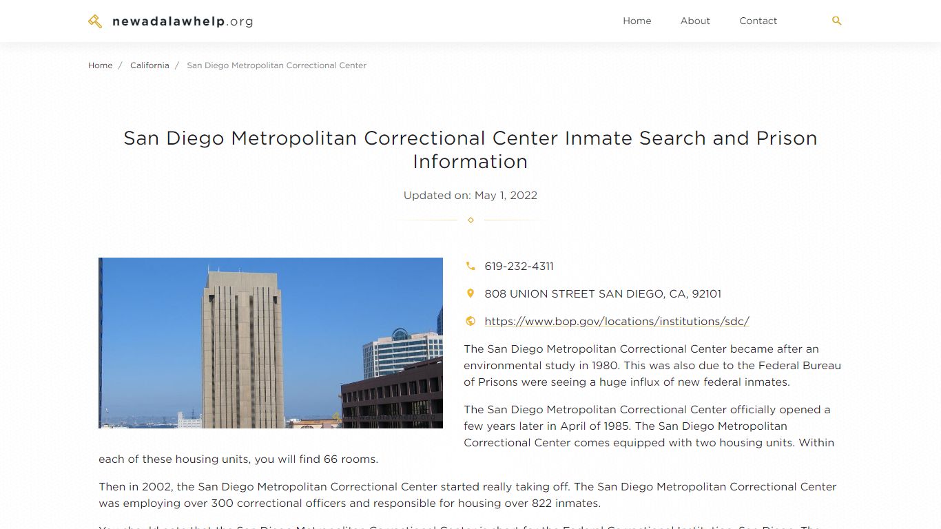 San Diego Metropolitan Correctional Center Inmate Search ...