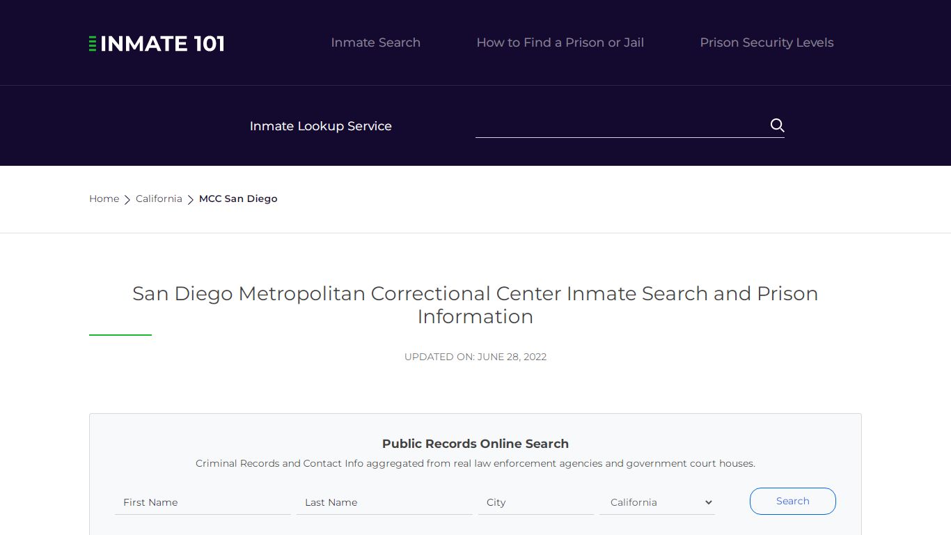 San Diego Metropolitan Correctional Center Inmate Search ...