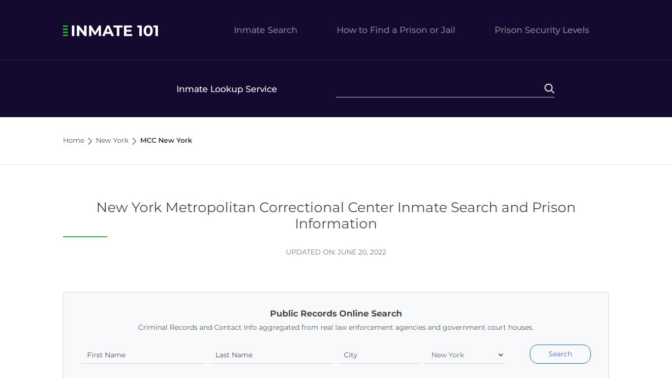 New York Metropolitan Correctional Center Inmate Search ...